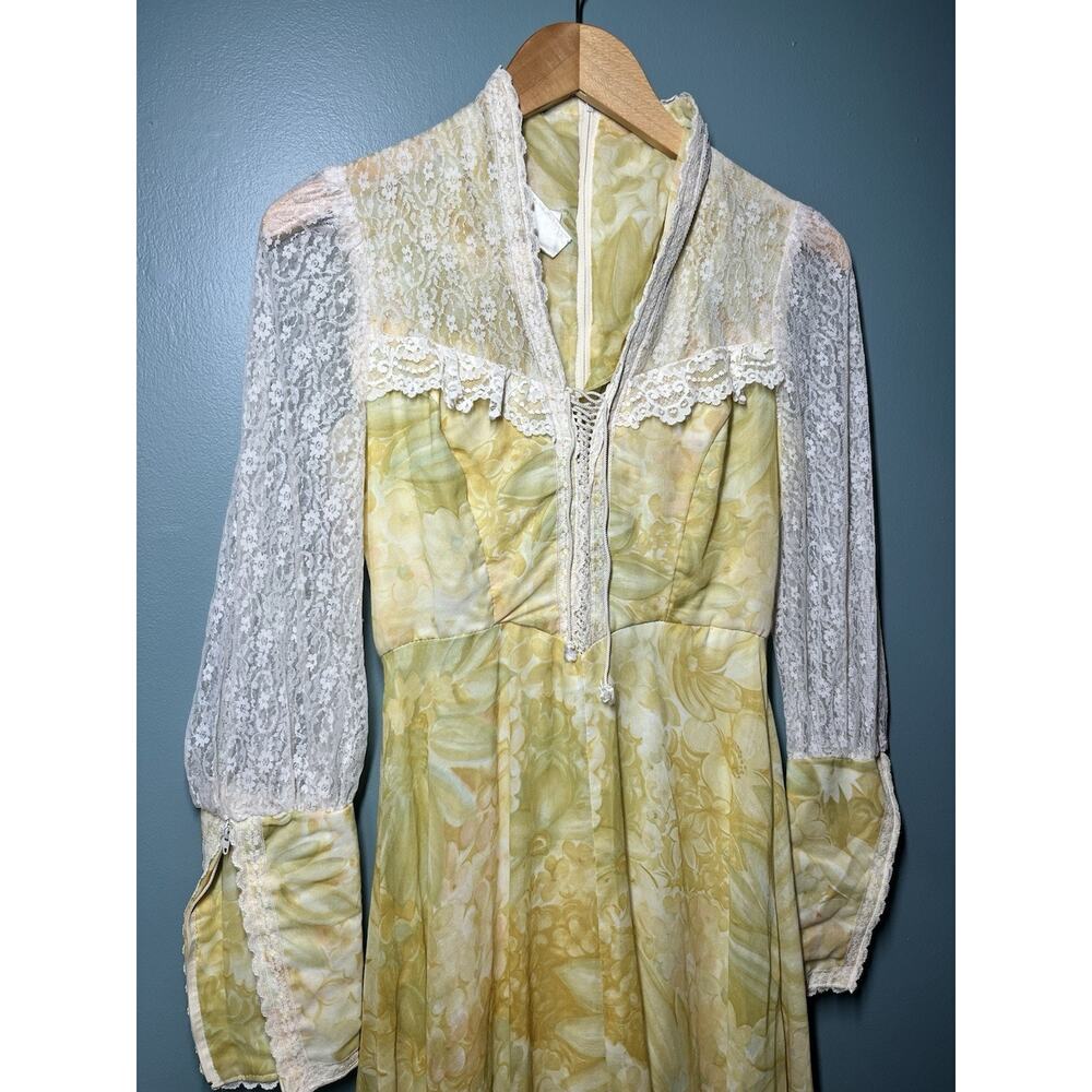 Vintage 1970s Gunne Sax Formal Prairie Dress Cottage Boho Lace Ruffle Dress - Picture 2 of 8